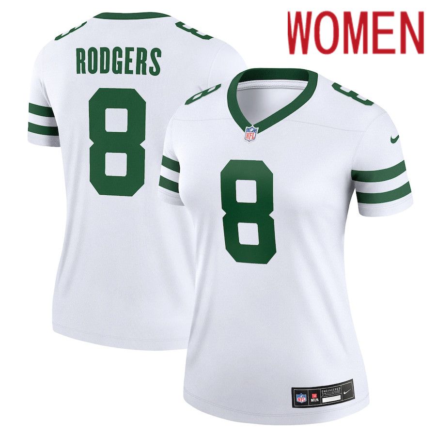 Women New York Jets #8 Aaron Rodgers Nike Legacy White Legend Player NFL Jersey